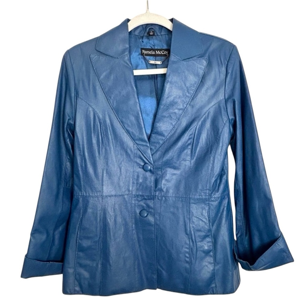 Pamela McCoy Vintage Blue Leather Cuff Blazer Women’s XS Rodeo Layering